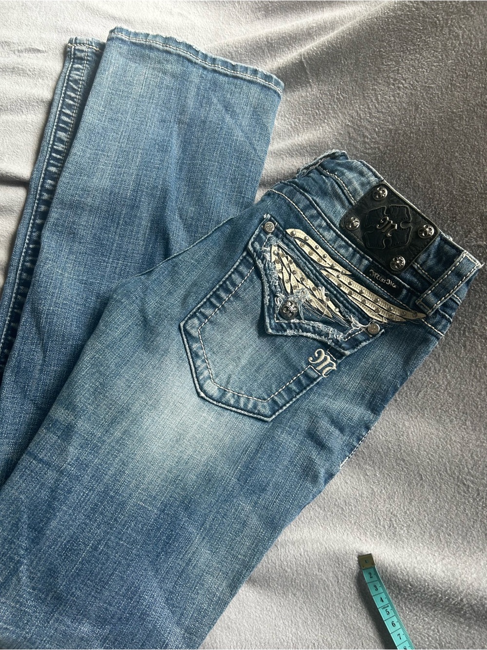 Miss Me Jeans Size 29 Bootcut Rhinestone Wing Pocket Western Glam Denim